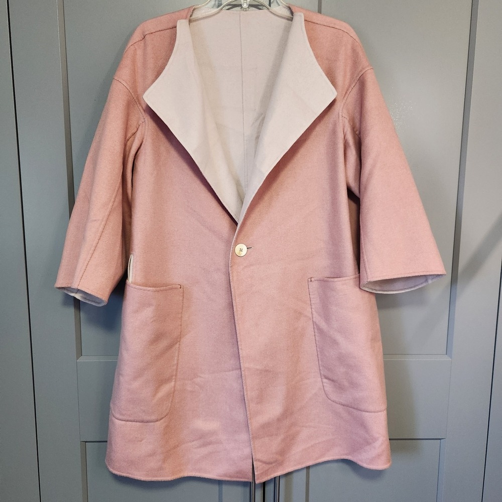 Jil Sander Women's Reversible Pink Off-White 100% Cashmere Coat Jacket 34 Italy - Picture 2 of 7